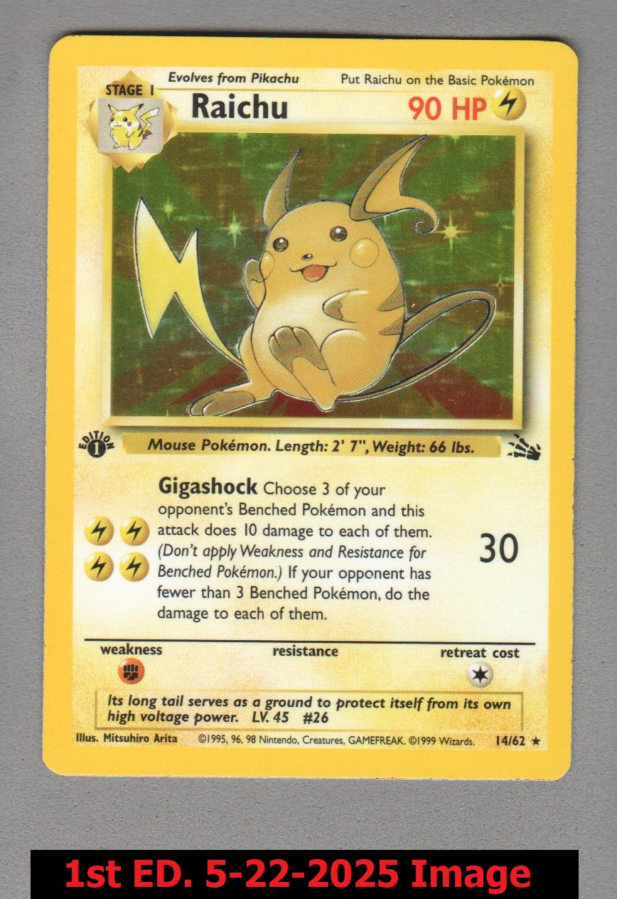 Raichu - 14/62 - Holo Rare - 1st Edition
